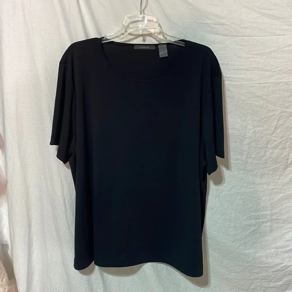 Liz Claiborne 3x simple black scoop short sleeve vintage top polyester euc